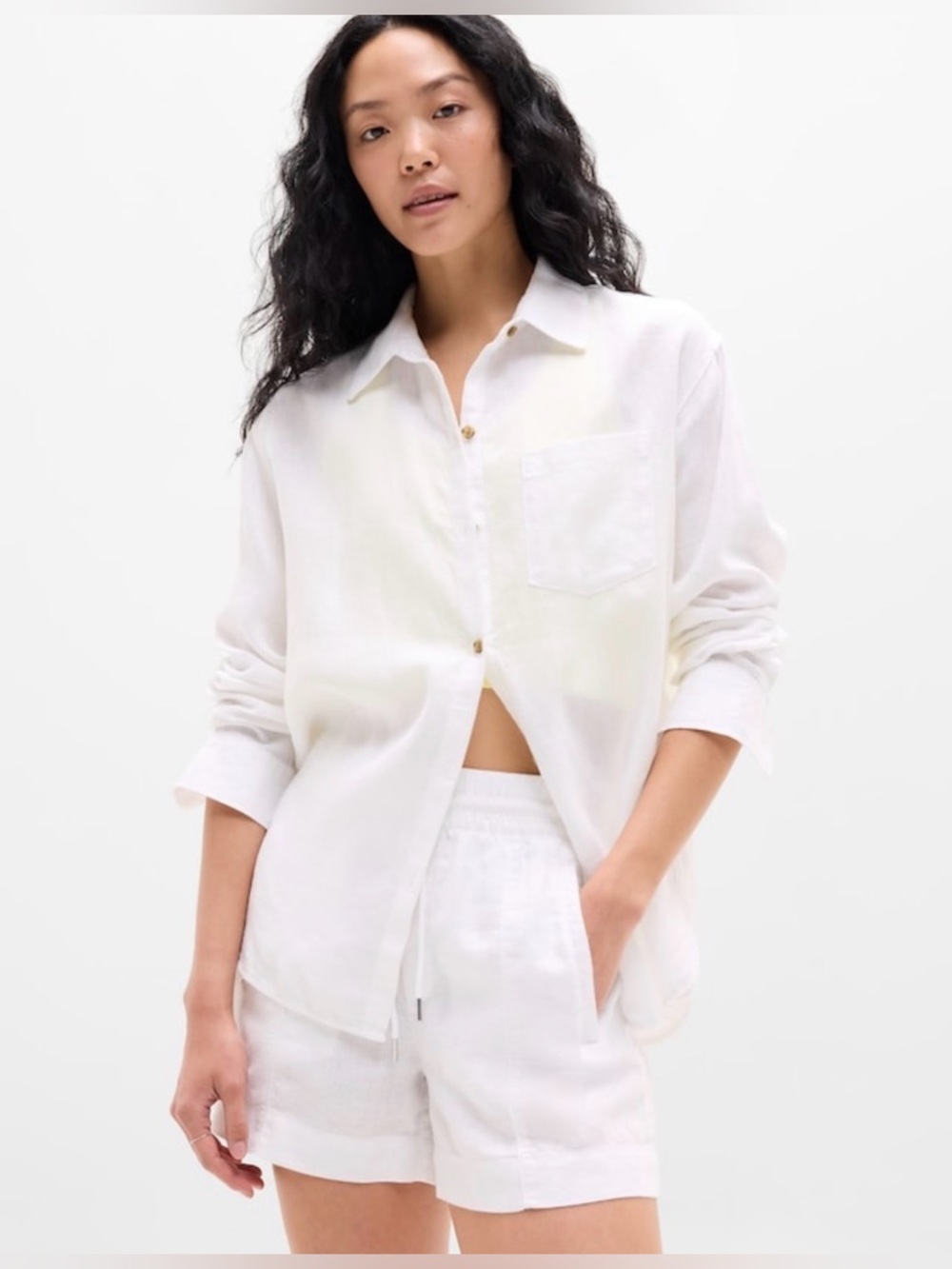 NWT Athleta Retreat Linen Calla Lily Shirt Size XL